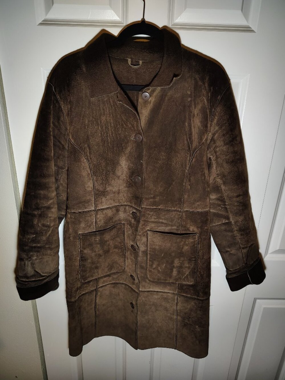 Coldwater Creek Leather Suede Jacket Brown Trenchcoat Parka Winter Women's SZ S